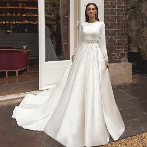 Wedding Dress Bohemian Wedding dress Bateau-ausschnitt Applied pearls Satin Wedding plates Backless Robe De Mariee Vestido De
