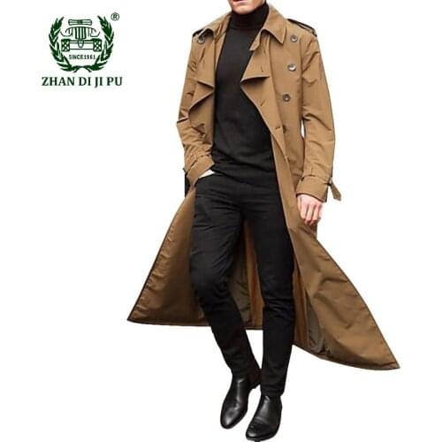 Mens Casual Trench Spring Autumn Solid Color Business Vintage Long Overcoat Male New Fashion Formal Slim Fit Windbreakers Coats