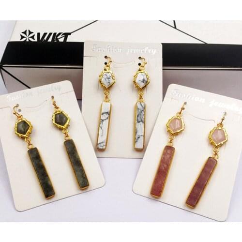 WT-E426 Elegant Girl Natural Stone Rectangle Bar Earring Fashion Spike Hanging Earrings for Women White Shell Earring Gifts