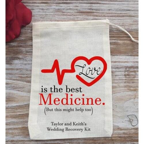 Personalized best medicine wedding Party first aid Hangover Kit jewelry favor muslin Bags Bachelorette hen bridal shower favors