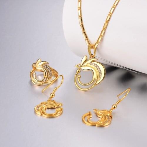 PNG Jewelry Gold Color Bird Paradise Pendant Necklaces Earrings Ring 3 PC Jewelry Set for Women Mothers Day Gift