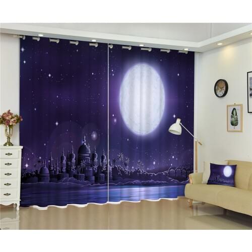 Curtains Moon print Luxury Blackout 3D window Curtains For Living Room Bedroom Drapes Cortina Rideaux Customized size pillowcase