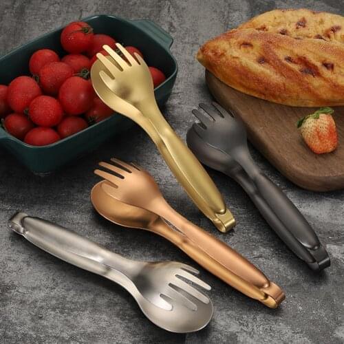 1Pc Kitchen Tongs Stainless Steel Food Tongs Golden Bread Clamp Salad Clip Baking Pastry BBQ Buffet Tongs Cook Kitchen Utensils