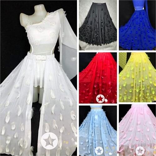 Elegant Feathers Skirt Pole Dance Clothing Women Sexy Jazz Hip Hop Dance Costumes Detachable Skirt Festival Rave Clothes DQS6054