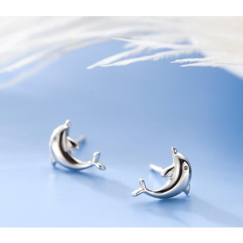Silver Color Piercing Animals Dolphin Stud Earrings For Women Gift Pendients Brincos eh1271