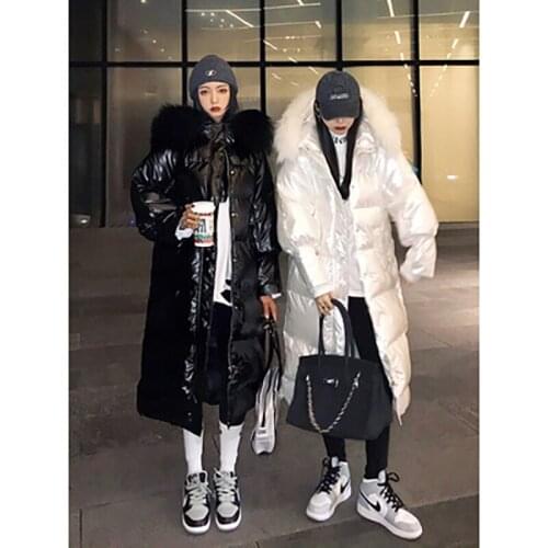 2021 Large Collar Warm Thicken Loose Casual Down Jacket Street Bright Parkas Coat New Brand Down Cotton Women Winter X-Long