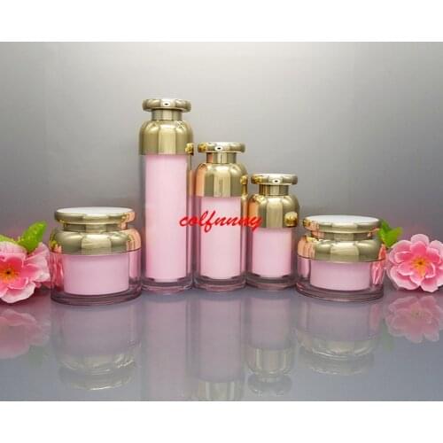 15ml 30ml 50ml 100ml Empty Acrylic Pink Gold Essence Vacuum Pump Bottle Makeup Cream Jar Empty Cosmetic Container F060402