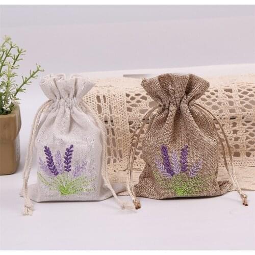2 Pcs Embroidered Floral Drawstring Wave Lace Canvas Bag for DIY Sundries Craft Pouch Gift Candy Bag Wedding Party Decor Bag