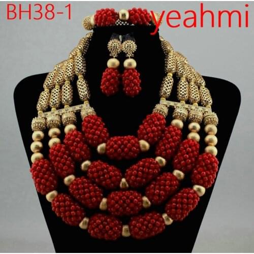 2019 Hot Sale Nigerian Wedding African Beads Jewelry Set Necklace African Costume Bridal Jewelry Sets Free Shipping BH38-2