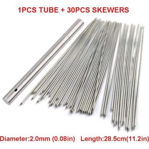 30pcs 2.0MM BBQ Skewers Stainless Steel Grilling Metal Non Stick Barbecue Skewers Set Reusable Sticks Free Storage Tube