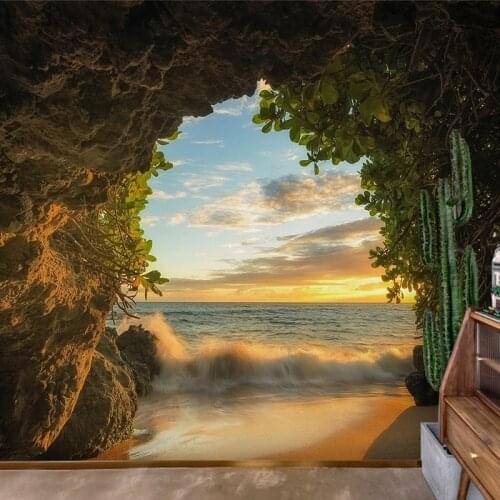 Beibehang custom Expanding space wallpaper 3D Nature landscape 3D stereo sea cave wall paper restaurant bedroom hotel background