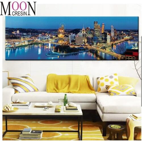 Streams Skyline City Nightscape Diamond Painting Full Drill Square Wall Decor Picture Diamond mosaic 5D Diamond Embroidery Round