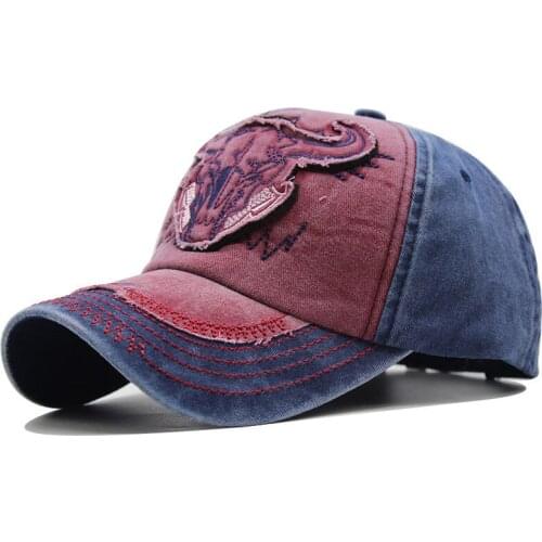 Baseball Cap Bull Head Embroidery Washed Casual Retro Outdoor Mens Sun Hat