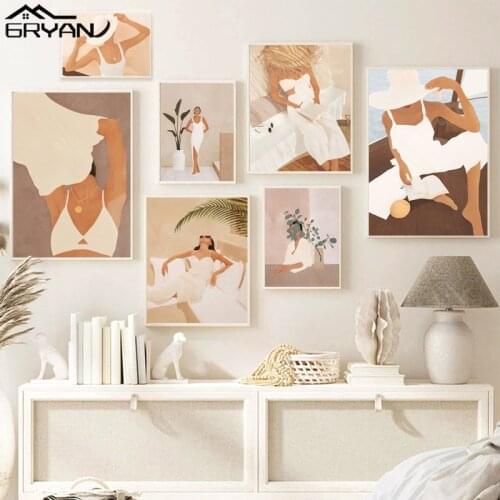 Bohemian Fashion Girl Artsy Women Wall Art Picture Canvas Print Poster Abstract Painting Living Room Bedroom Classic Home Decor