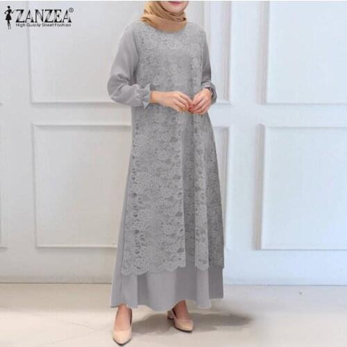 Bohemian Party Mulism Dress Abaya Kaftan Maxi Sundress Fashion Crew Neck Robe Loose Lace Sundress Casual Holiday Party Vestidos