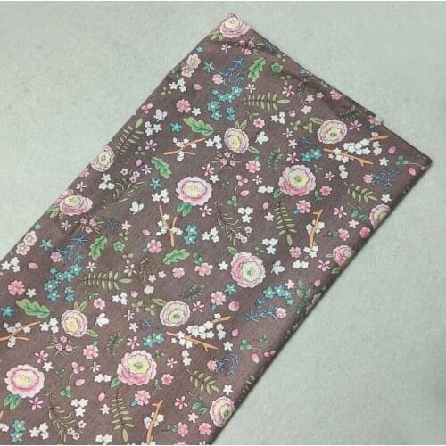 Graceful Brown Colorful Blooming Flowers Printed 100% Cotton Fabric 50x160cm Floral Patchwork baby cloth apparel dress home deco