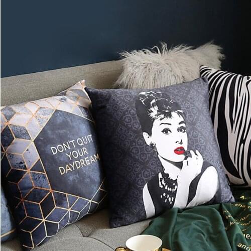 European Artistic Luxury Marble Geometric Hepburn Velvet Sofa Cushion Cover Pillow Pillowcase Throw Home Decor Pillowcover