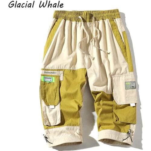 GlacialWhale Mens Cargo Pants Men 2021 Side Pockets Ribbon Joggers Hip Hop Japanese Streetwear Cropped Trousers Baggy Pants Men
