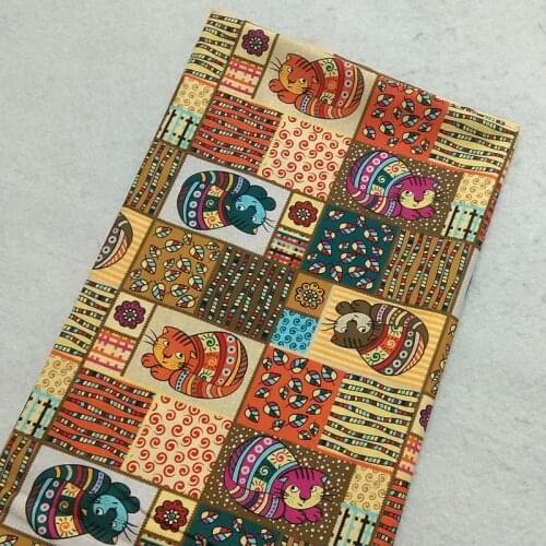 Brand New African Design Checked Cartoon Cats Printed Cotton Fabric 50x105cm Africa Design Fabric Patchwork for Cloth Dress Part