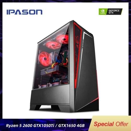 IPASON VGAME Gaming Desktop Computer AMD R5 2600 1050TI 4G Random Delivery/RX580 4G/RX560 High-Frequency RAM/240G SSD Gaming PC