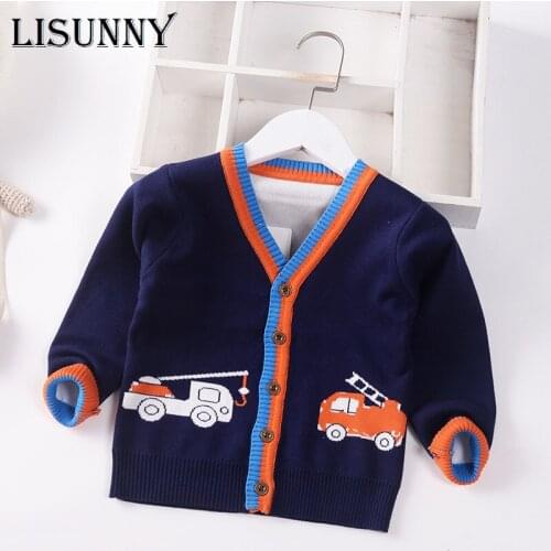 Toddler Boys Cardigan Sweater 2021 Autumn Winter Cartoon Children Knitted Jacket V-Neck Baby Clothes Kids Sweaters Coat 1-7y