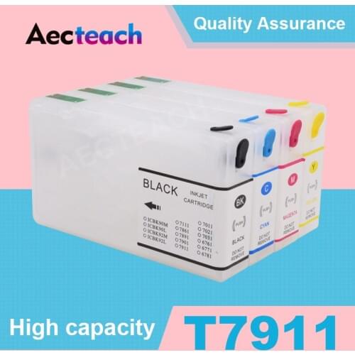 Aecteach 4 Color Empty Ink cartridge for Epson T7911 for Epson WorkForce Pro WF-4630DWF 4640DTWF 5110DW Printer