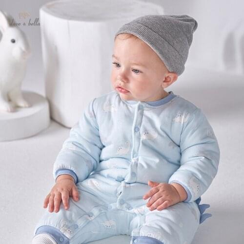 DBH19147 dave bella winter new born baby boys fashion cartoon padded jumpsuits infant toddler clothes children romper 1 piece