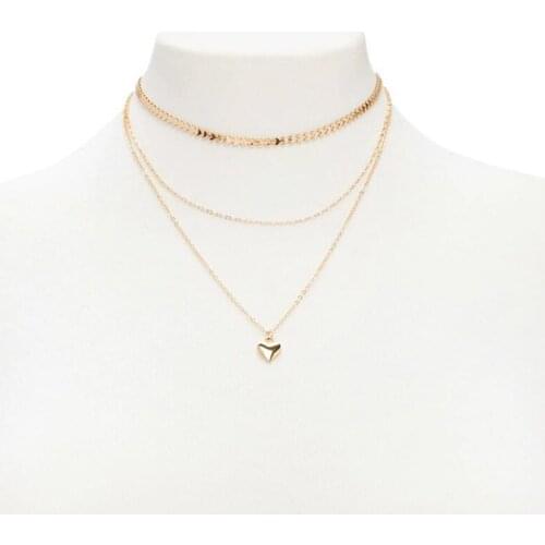 Fashion Women Necklace Golden Three Layer Necklace Heart Pendant Classic Brand Design Clavicle Chain Ladies Jewelry Accessories