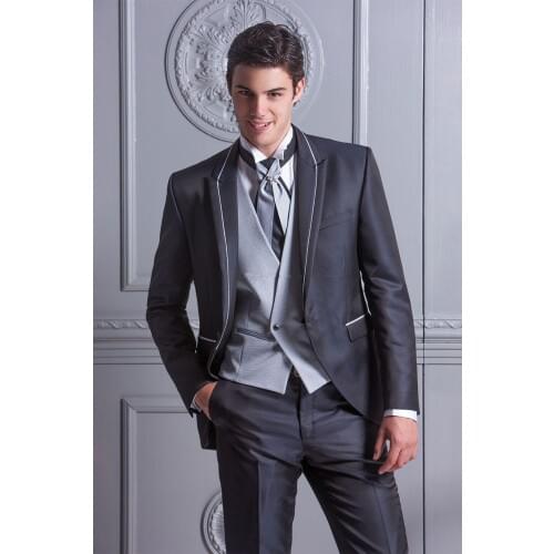 Handsome Groomsmen Peak Lapel Groom Tuxedos Mens Wedding Dress Man Jacket Blazer Prom Dinner (Jacket+Pants+Tie+Vest) A142