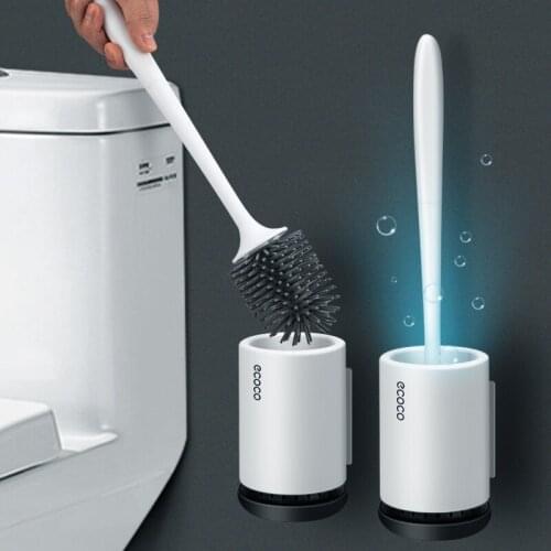 Soft Silicone Head Toilet Brush Wall-Mount or Floor-Standing Household Cleaning Tool Bathroom Accessories Sets brush holder
