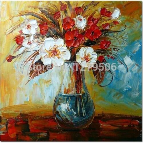 Big Size Wall Art 100%Handpainted Modern Beautiful Pot Flower Knife Oil Painting Home Decor Picture Abstraction Hang Picture
