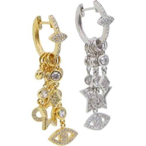 Turkish evil eye cz charm Huggie hoop earring 2019 new design delicate floating CZ star stacking fashion trendy women jewelry