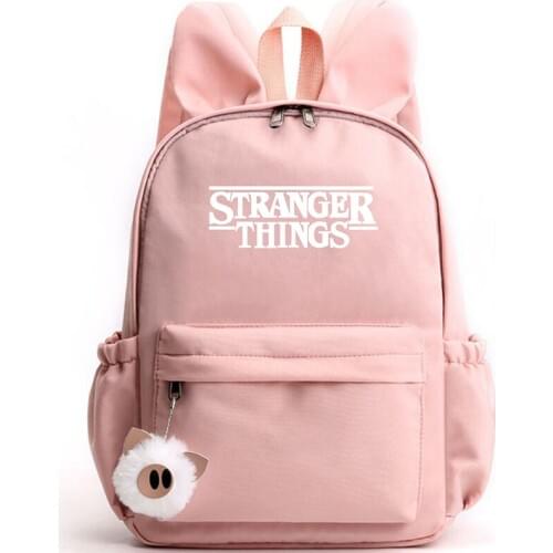 Stranger Things backpack With Rabbit Ears Modeling Shoulder Bag Backpack Student Teenager Girls cute Backpack Letter printing