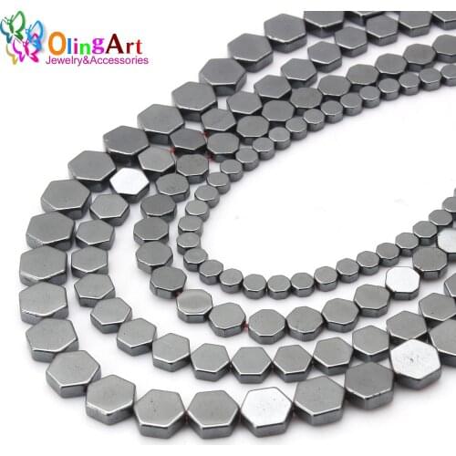 OlingArt 4MM/6MM/8MM AAA quality Six/eight side square Beads Natural Hematite Stone DIY Necklace/earrings Jewelry Making