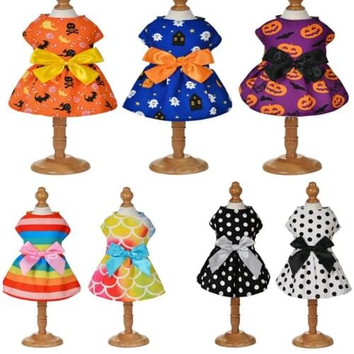 Hawaiian Style Dog Dress Puppy Party Wedding Dresses Pet Spring Printing Princess Style Bow Clothing Apparel Costume