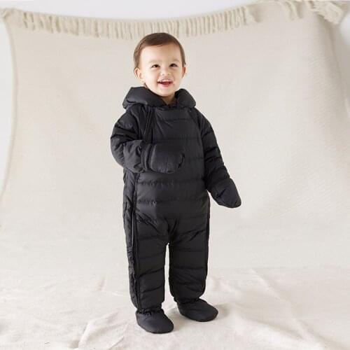 Thick Warm Infant Baby Hooded Jumpsuit Inside Fleece Boys Girls Winter Autumn Overalls Children Outerwear For Kids Snowsuit Coat