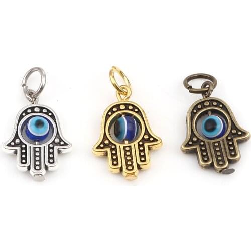 Evil Eye Series Zinc Based Alloy Religious Pendant Charms Hamsa Symbol Hand Antique Bronze 22mm x 13mm, 10 PCs