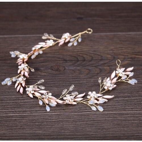 Leaf Gold Color Headbands Wedding Hair Jewelry Accessories Bridal Women Hair Tiara Head Decoration Crystal Flower Ornament
