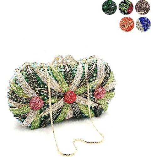 Luxury women evening party elegant bridal wedding diamond rhinestone bag crystal sunflower purses bag