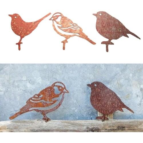 Rusty Metal Bird Silhouettes Garden Fence Backyard Decor Steel Yard Art Statue