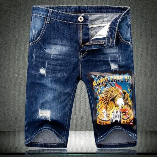 Quality England Men High Short 2020 Summer Denim Shorts USA Air Force Eagle Straight Male Frayed knee length Jeans 526