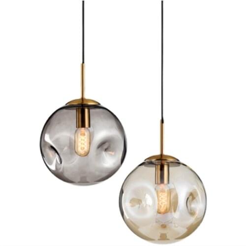 Glass Pendant Light Nordic Pendant Lamp Concave ball Lamp Brass Creative Minimalist E27 Transparent Lampshade For Restaurant