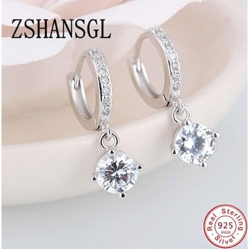 Luxury 925 Sterling Silver Fashion Hearts & Arrows Cut Clear AAA+ CZ Stud Earrings For Women Wedding Jewelry Mothers Day Gift