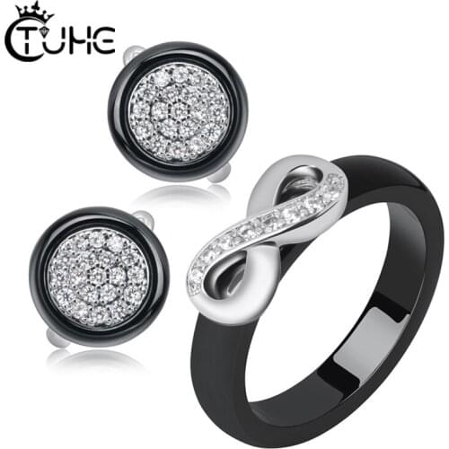 Women Infinity Ring Eternity Ring Earrings Charms Best Friend Gift Endless Love Symbol Fashion Healthy Ceramic Rings Earrings