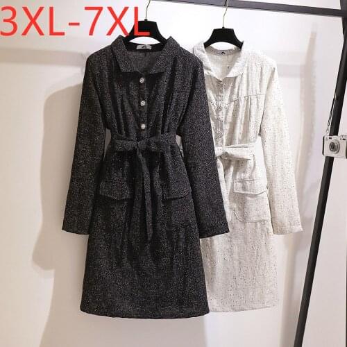 New ladies autumn winter plus size shirt dress for women large long sleeve loose button belt dress with collar 4XL 5XL 6XL 7XL