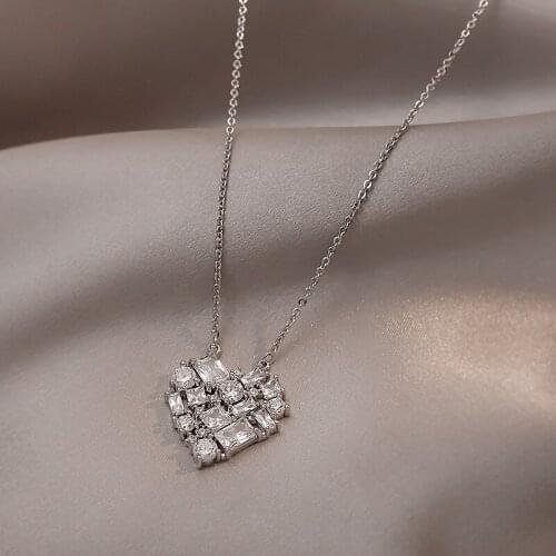 VSnow statement bling bling love heart pendant necklace for women femme exquisite rhinestones metallic wedding necklace jewelry