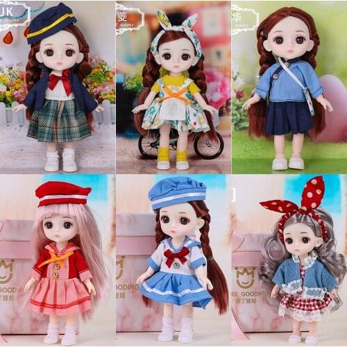 1/8 BJD Doll Full Set 16cm 6.29 inch Jointed Dolls with All Clothes Wig Shoes Makeup Accessoires Surprise Gift Doll For Girl