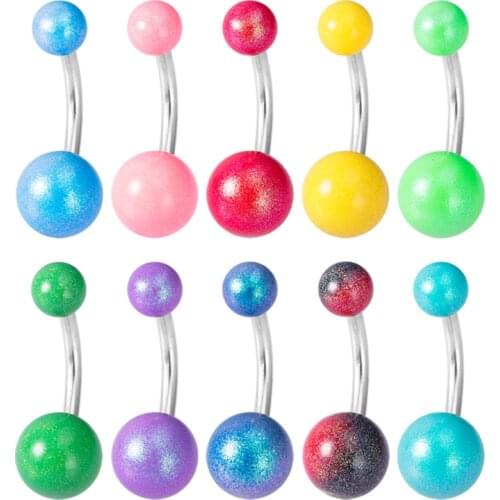 1pc Colorful Belly Button Ring Navel Piercing Acrylic Ball Stainless Steel Belly Bar Studs Barbell for Women Body Jewelry 14G