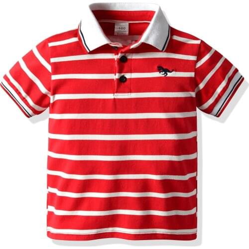 2021 New Summer Cotton Short Sleeved Baby Shirt Striped Boys Polo Shirt Tee 100% Cotton 2-7Y Kids Clothes