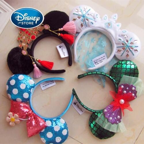 Disney Minnie Mickey Ears Accessories Cartoon Headdress Hair Accessories Kawaii Plush Toy Birthday Gift For Girls Headband Toys